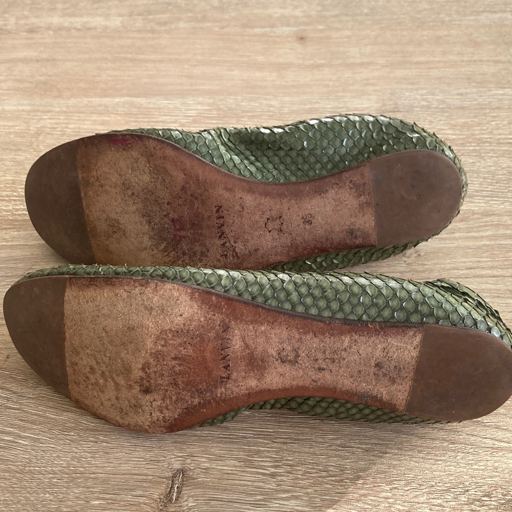Lanvin Olive Green Python-Embossed Ballet Flats - image 4